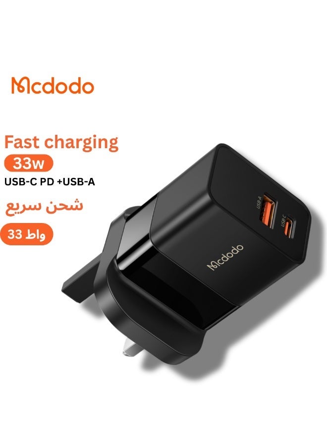 Mcdodo 33W Fast Charger Dual Port (USB-C PD + USB-A) UK Plug - Image 1